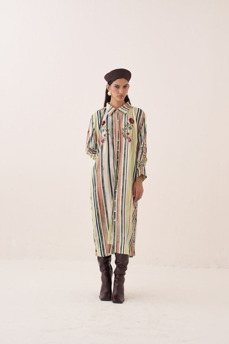 Rekha Bloomist Dress bemberg muslin dress by O'Frida in green for women in Singapore