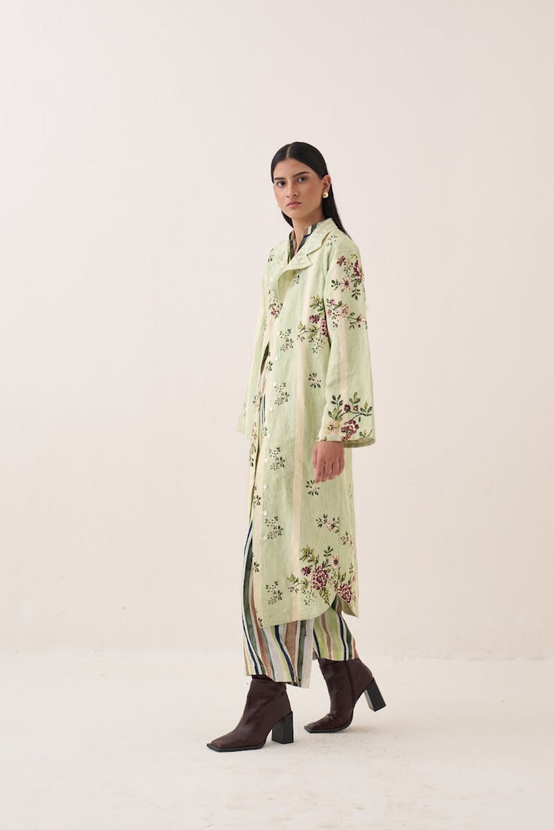 Bagiya Trench Jacket cotton slub jacket/overlay by O'Frida in green for women in Singapore