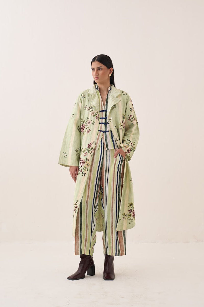 Bagiya Trench Jacket cotton slub jacket/overlay by O'Frida in green for women in Singapore