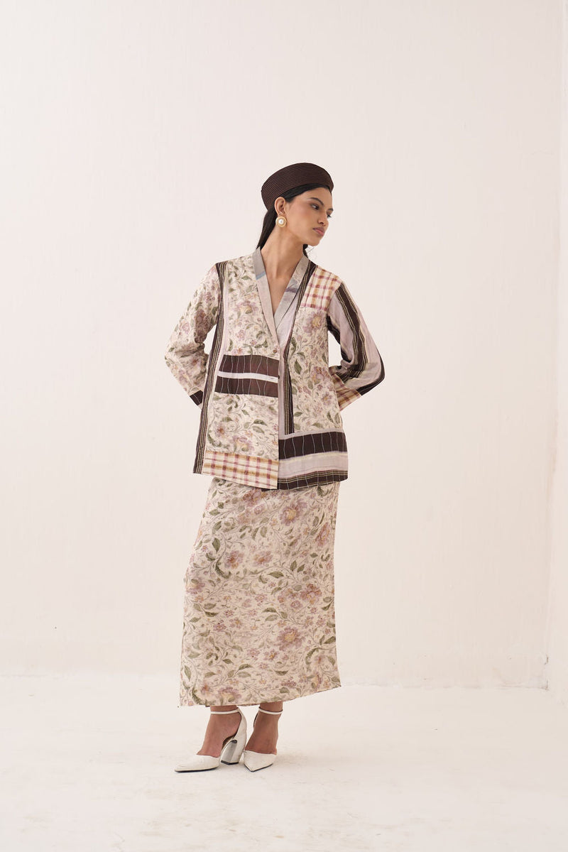 OFR 10 Patchwork Jacket cotton slub and bembel muslin jacket/overlay by O'Frida in ivory for women in Singapore