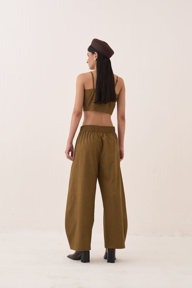 Sage Bralette Top Set cotton slub co-ord set by O'Frida in olive for women in Singapore