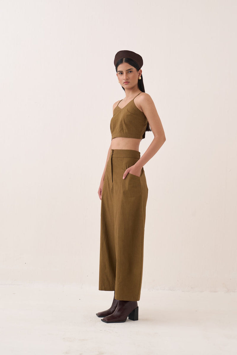 Sage Bralette Top Set cotton slub co-ord set by O'Frida in olive for women in Singapore