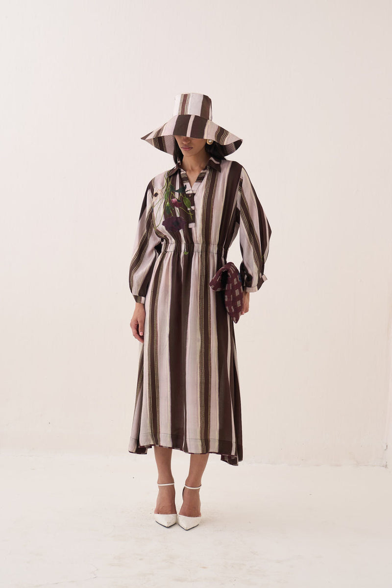 Shyam Poem Dress bemberg muslin dress by O'Frida in brown for women in Singapore