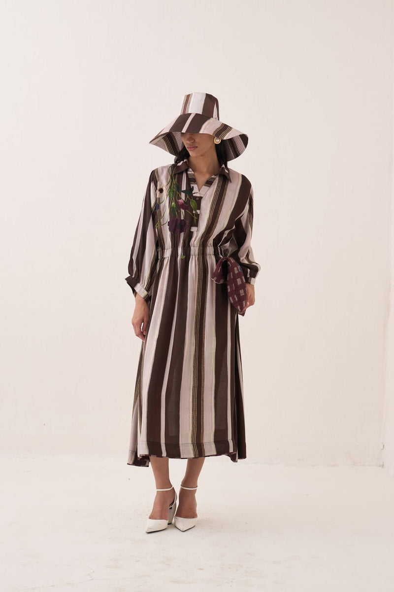 Shyam Poem Dress bemberg muslin dress by O'Frida in brown for women in Singapore
