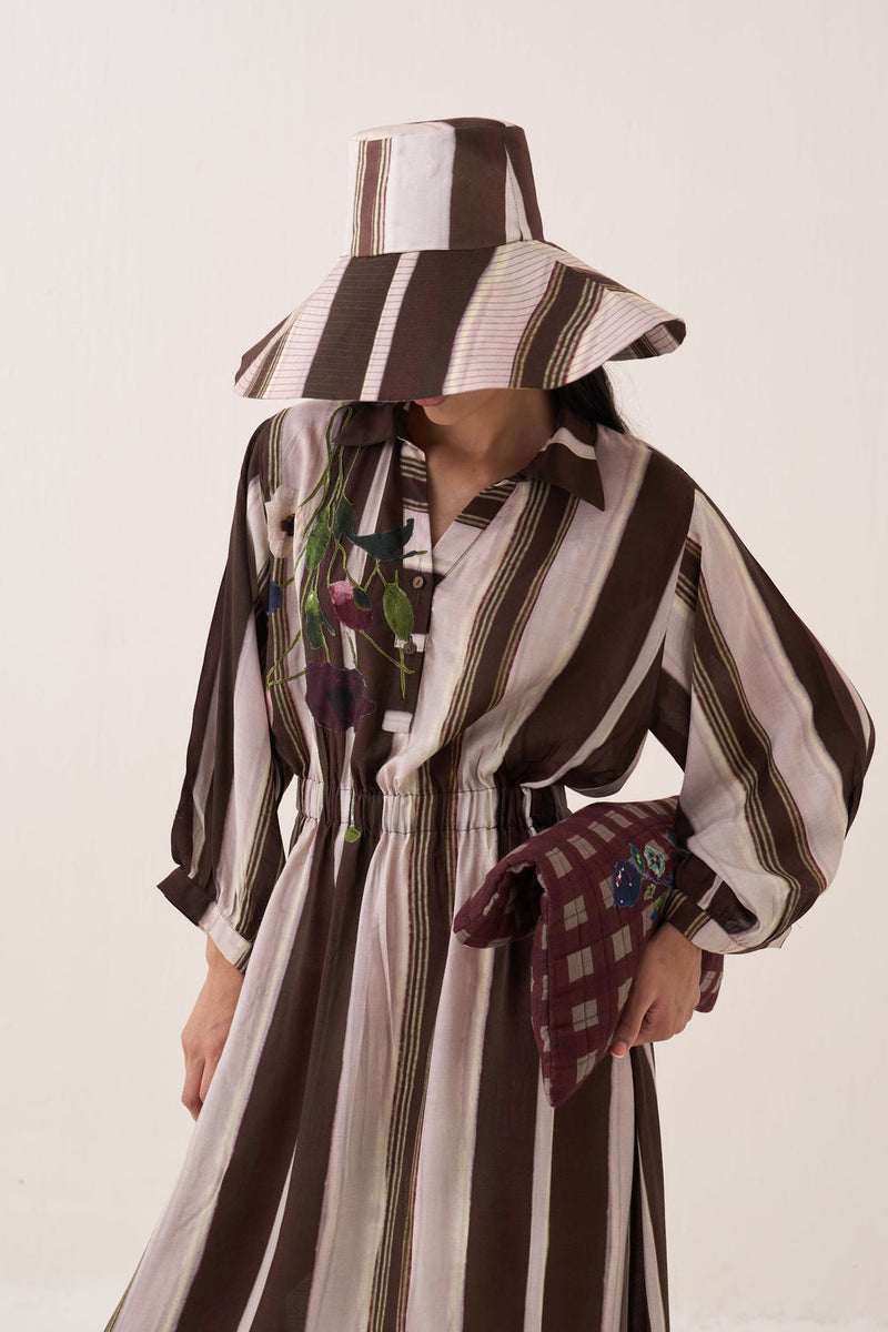Shyam Poem Dress bemberg muslin dress by O'Frida in brown for women in Singapore