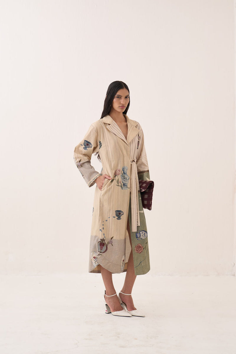 Nakshatra Wrap Tie Knot Dress poplin dress by O'Frida in ivory for women in Singapore