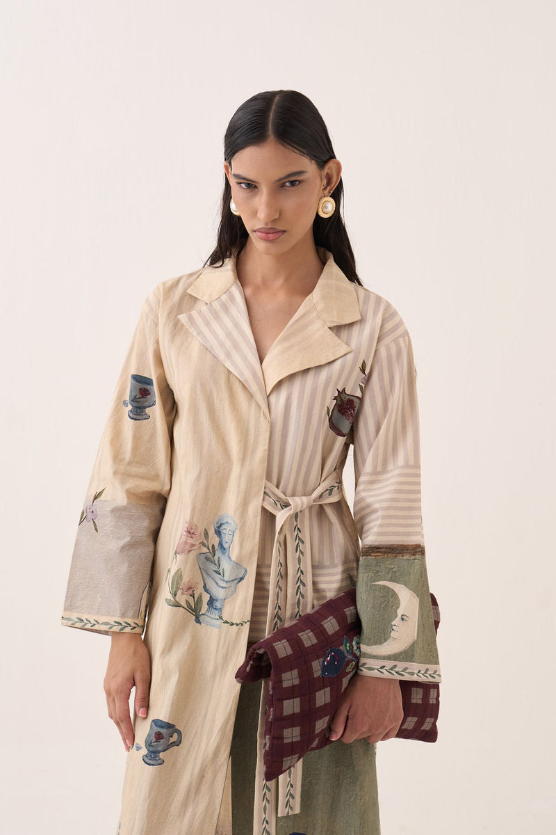 Nakshatra Wrap Tie Knot Dress poplin dress by O'Frida in ivory for women in Singapore