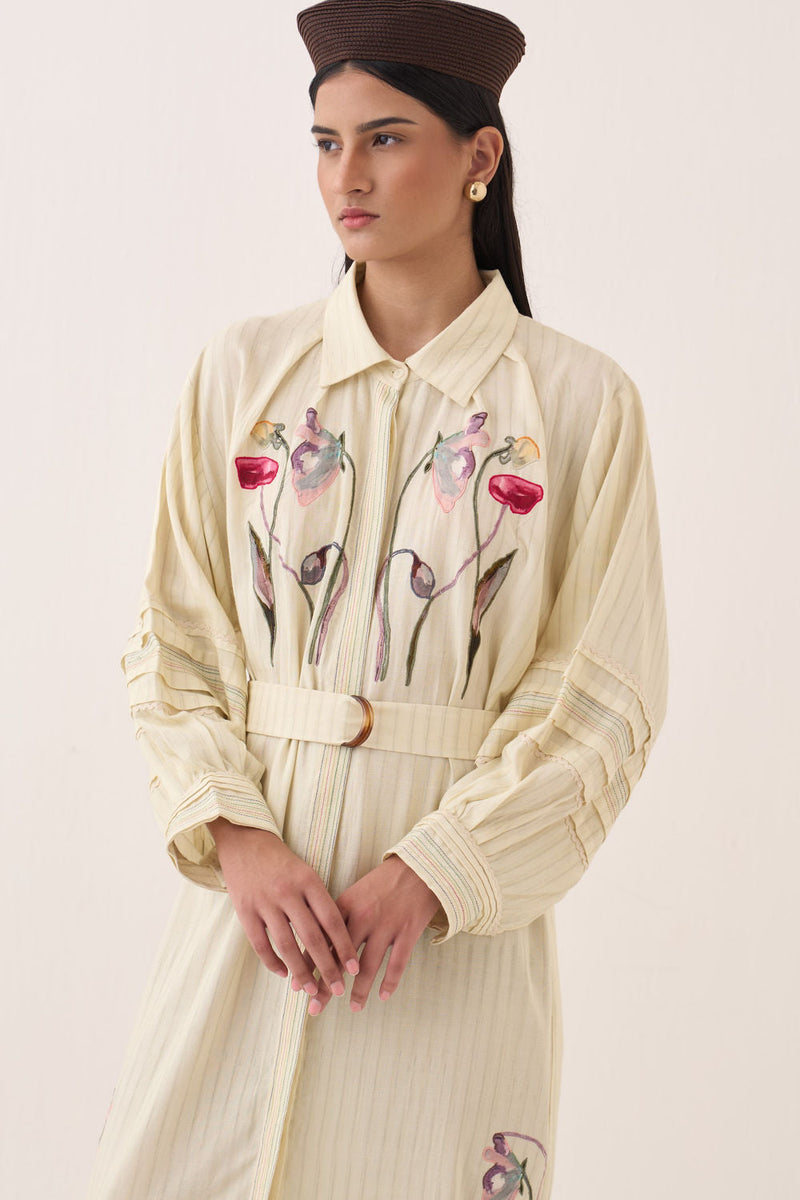 Lehar Bloomist Dress cotton slub dress by O'Frida in ivory for women in Singapore