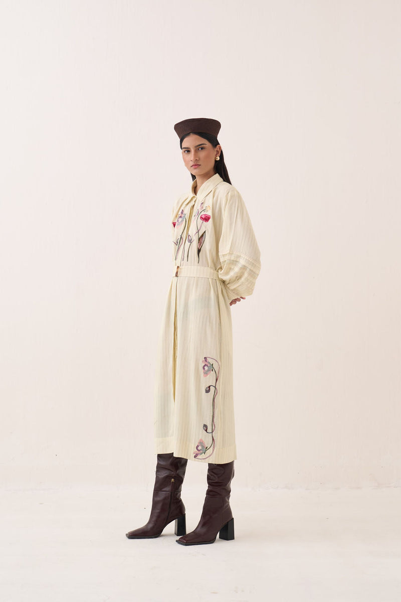 Lehar Bloomist Dress cotton slub dress by O'Frida in ivory for women in Singapore