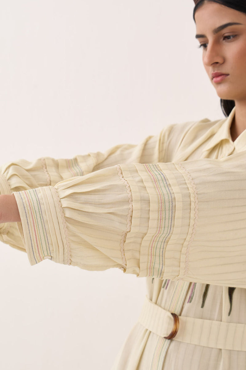 Lehar Bloomist Dress cotton slub dress by O'Frida in ivory for women in Singapore