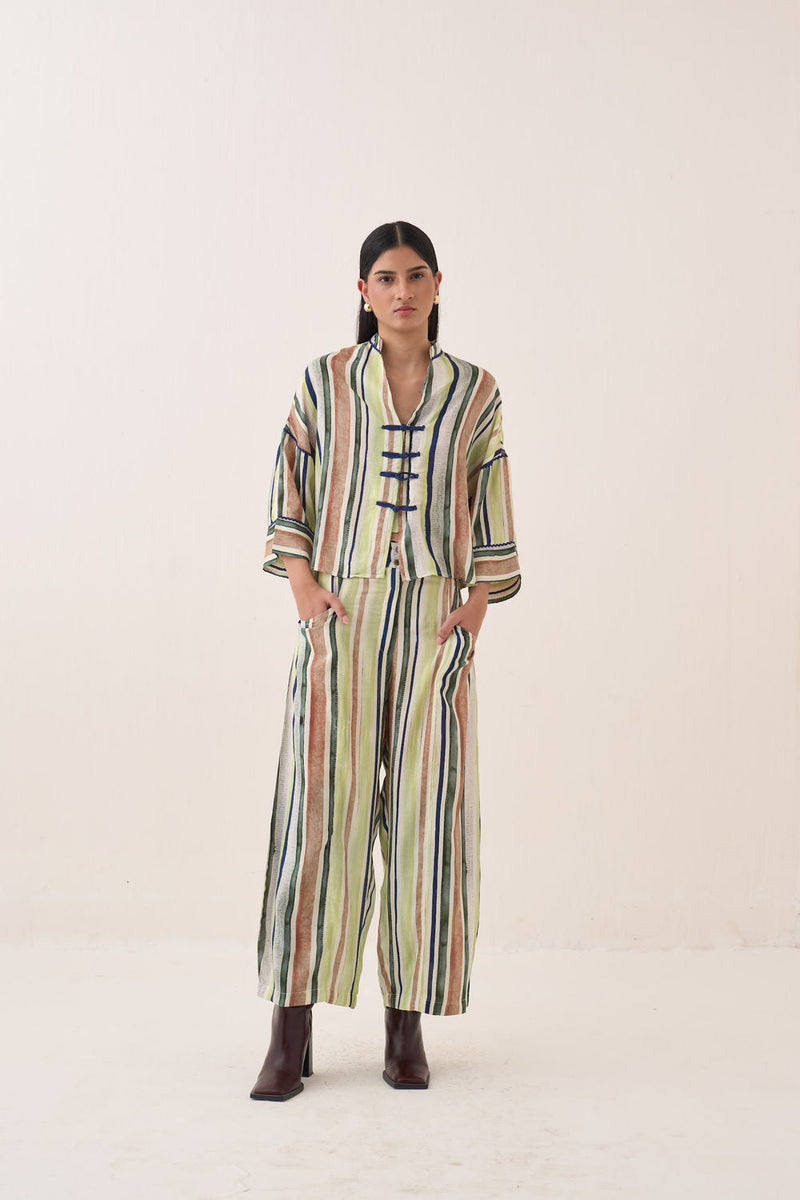 Rekha Box Shirt Set bemberg muslin co-ord set by O'Frida in multi-color for women in Singapore