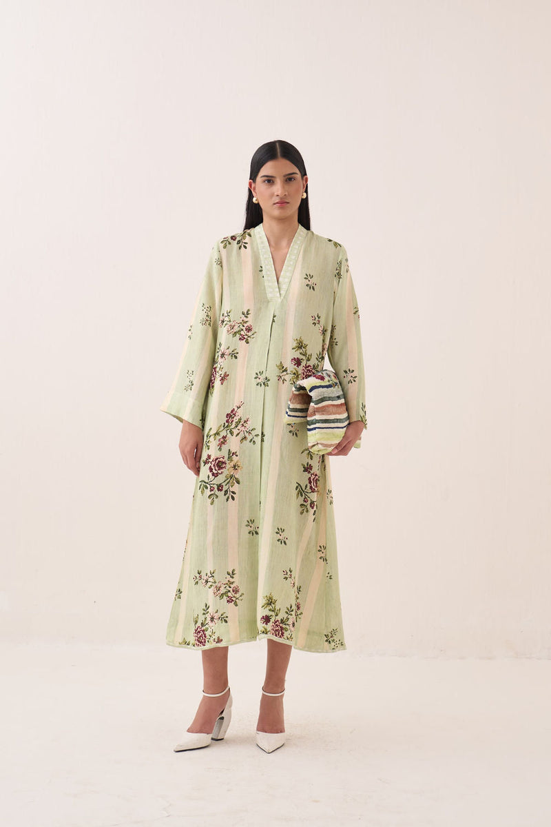 Bagiya Pg Aline Dress cotton slub dress by O'Frida in green for women in Singapore