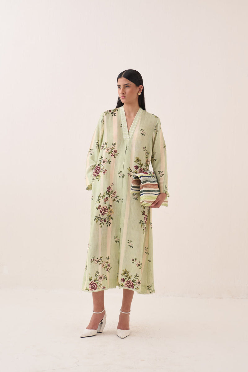Bagiya Pg Aline Dress cotton slub dress by O'Frida in green for women in Singapore