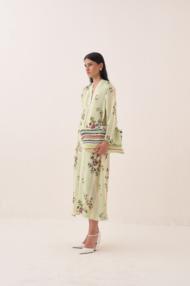 Bagiya Pg Aline Dress cotton slub dress by O'Frida in green for women in Singapore