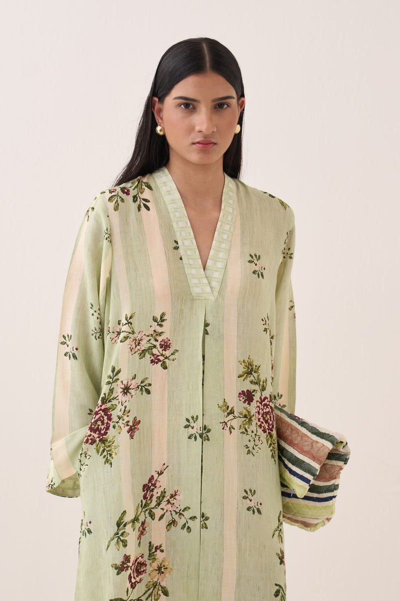 Bagiya Pg Aline Dress cotton slub dress by O'Frida in green for women in Singapore