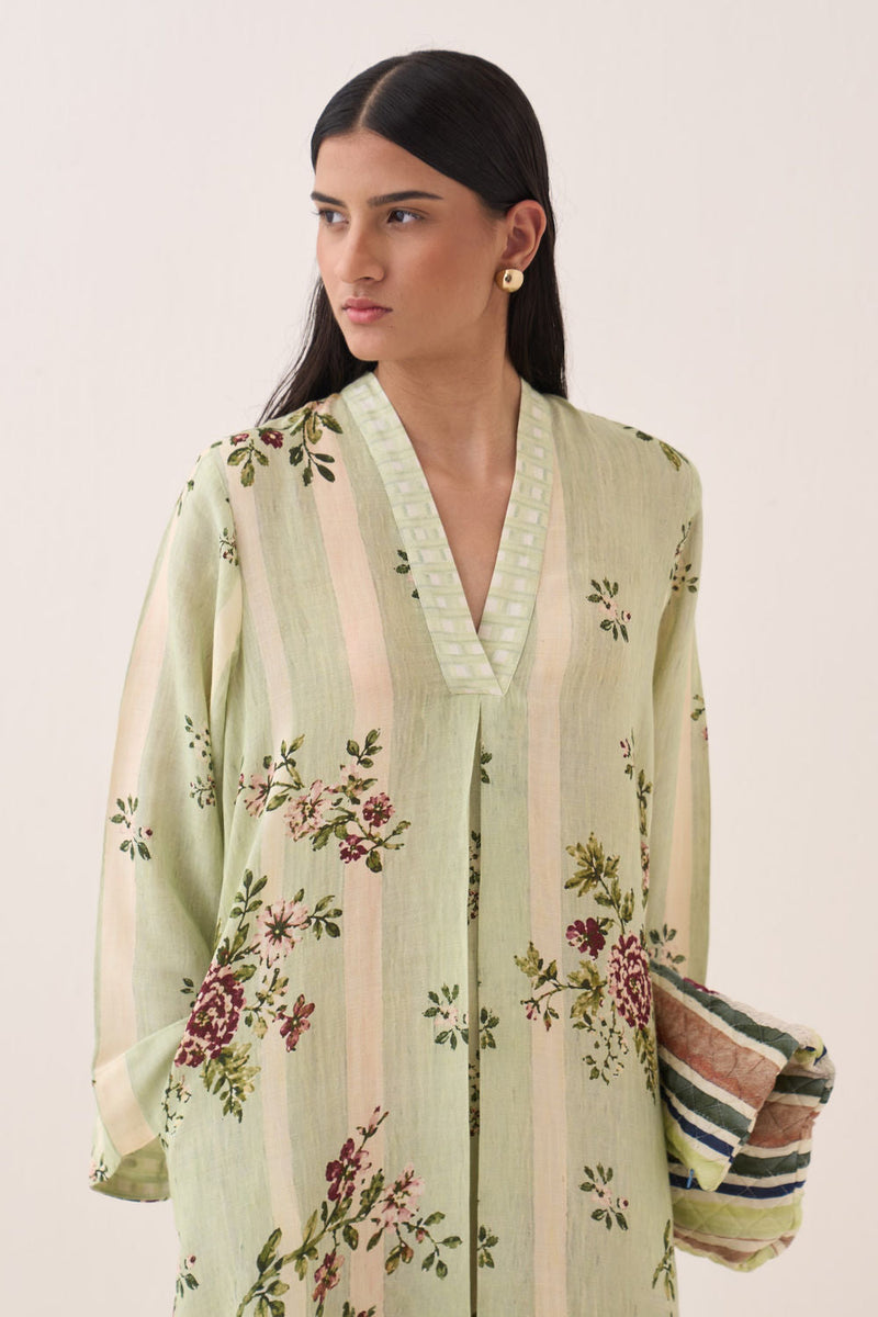Bagiya Pg Aline Dress cotton slub dress by O'Frida in green for women in Singapore