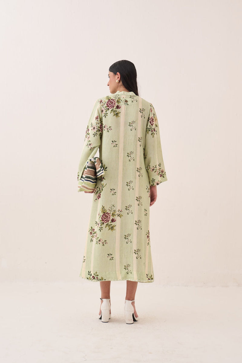Bagiya Pg Aline Dress cotton slub dress by O'Frida in green for women in Singapore