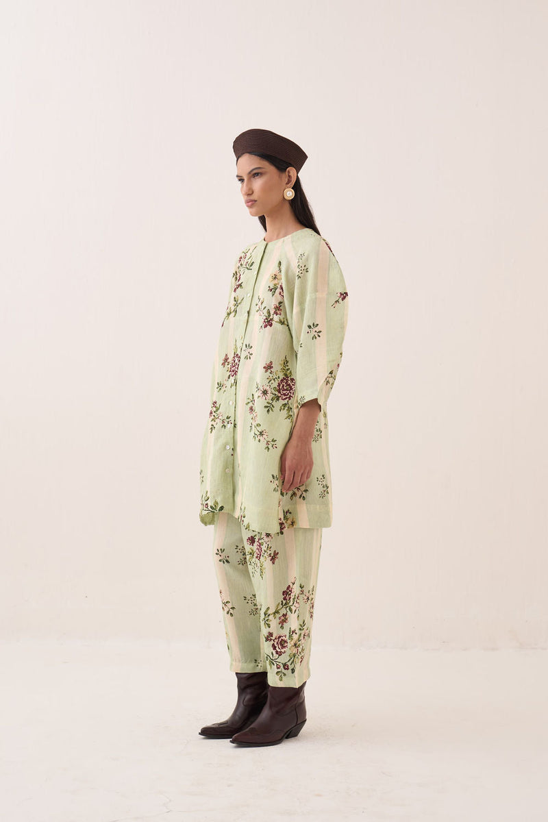 Bagiya Bubble Sleeve Aline Dress Set cotton slub co-ord set by O'Frida in green for women in Singapore