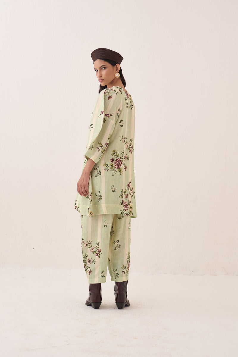 Bagiya Bubble Sleeve Aline Dress Set cotton slub co-ord set by O'Frida in green for women in Singapore