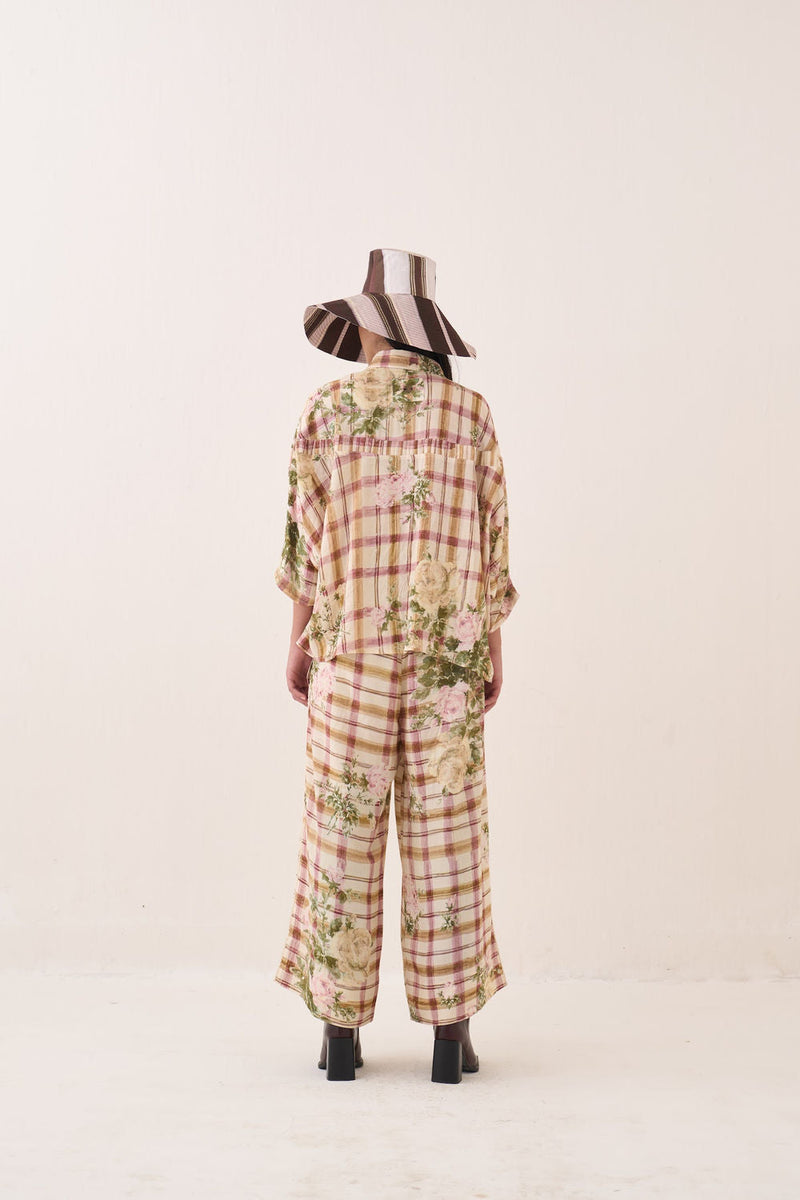 Jaali Rose Pintuck Shirt Set cotton slub co-ord set by O'Frida in ivory for women in Singapore