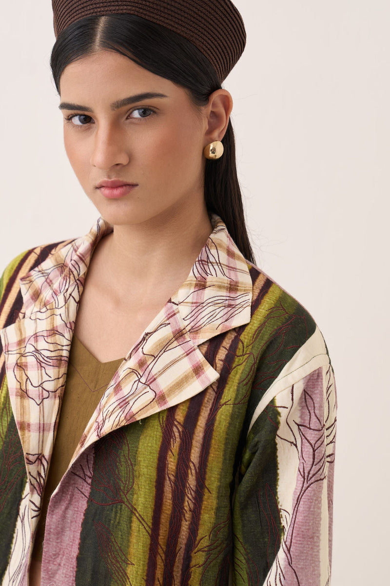 Hari Trench Jacket Set bemberg muslin co-ord set by O'Frida in multi-color for women in Singapore
