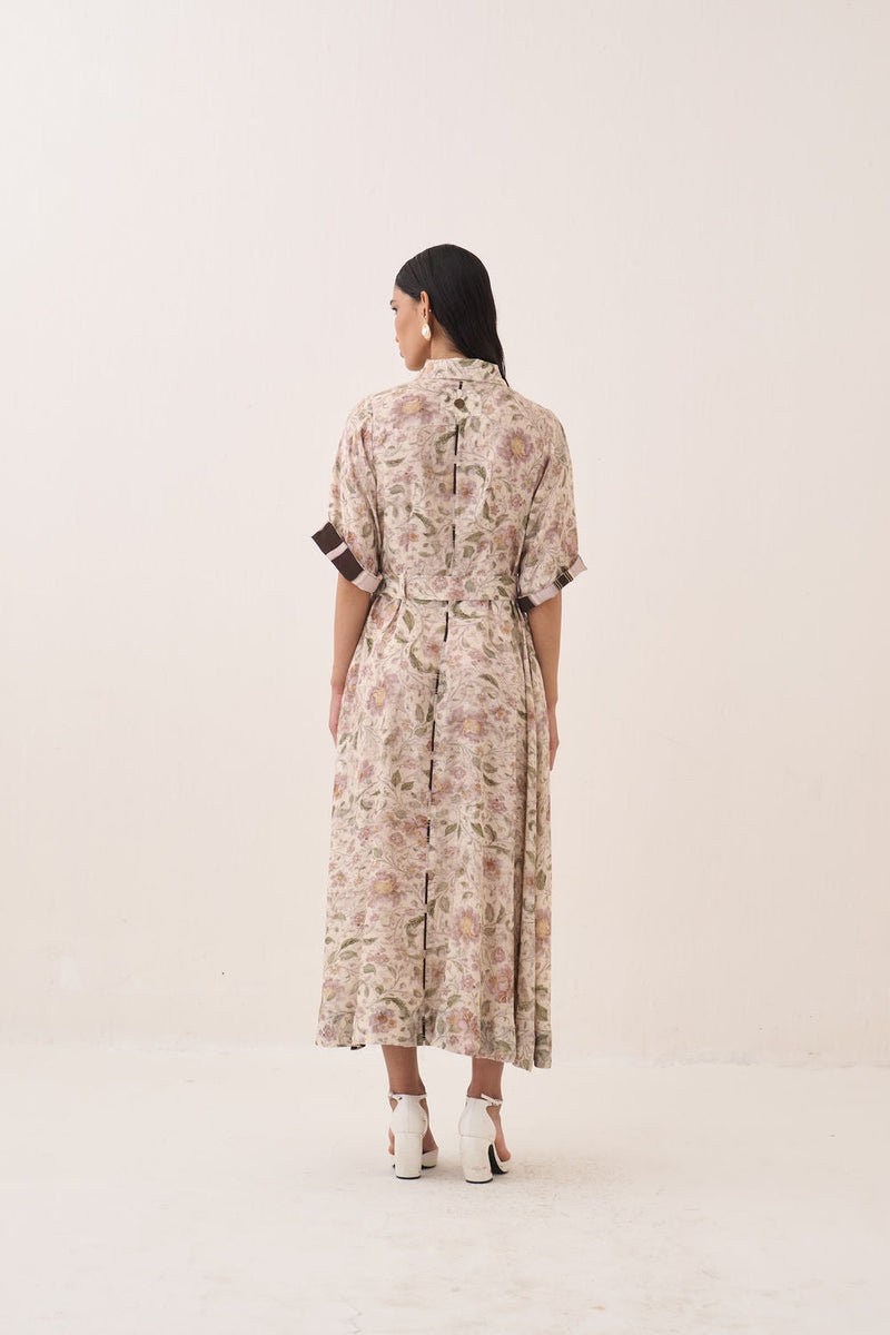 Gulzar Front Placket Aline bemberg muslin dress by O'Frida in ivory for women in Singapore