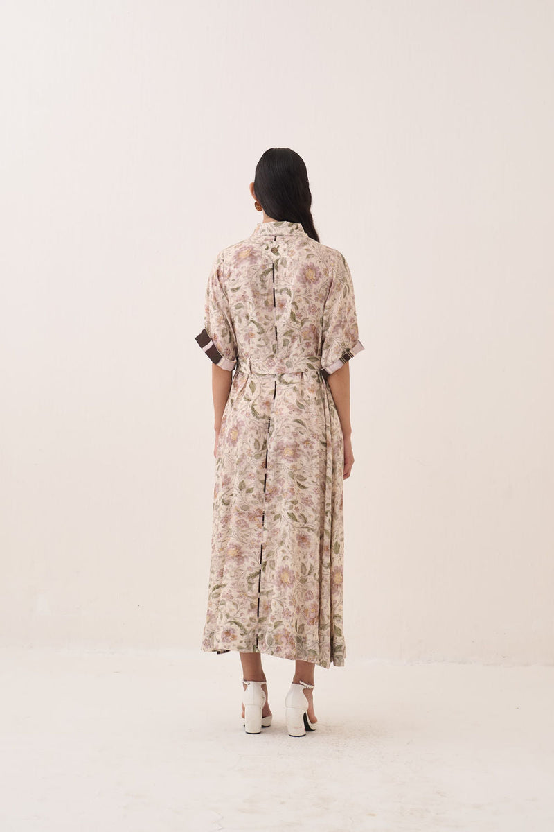 Gulzar Front Placket Aline bemberg muslin dress by O'Frida in ivory for women in Singapore
