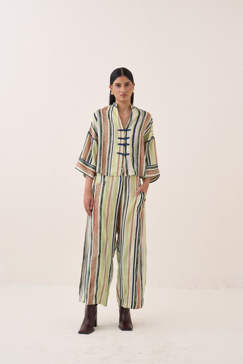 Rekha Box Shirt Set bemberg muslin co-ord set by O'Frida in multi-color for women in Singapore
