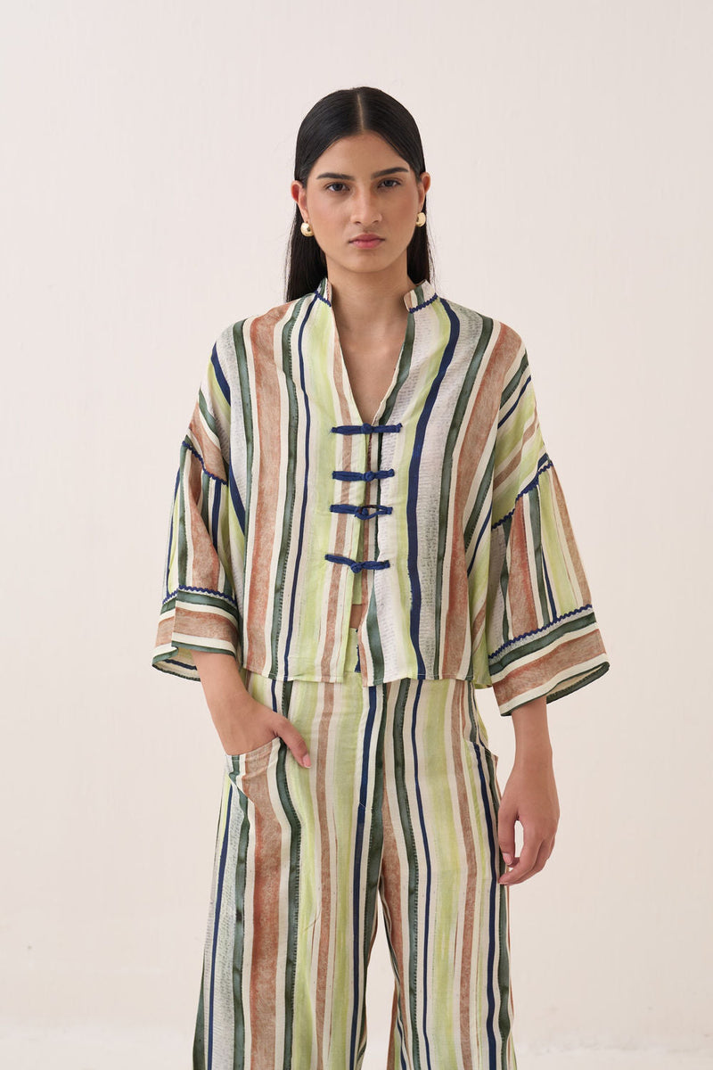 Rekha Box Shirt Set bemberg muslin co-ord set by O'Frida in multi-color for women in Singapore