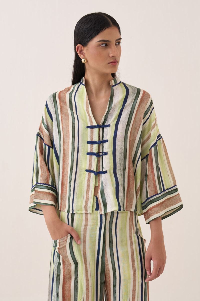 Bagiya Jacket Set cotton slub co-ord set by O'Frida in multi-color for women in Singapore