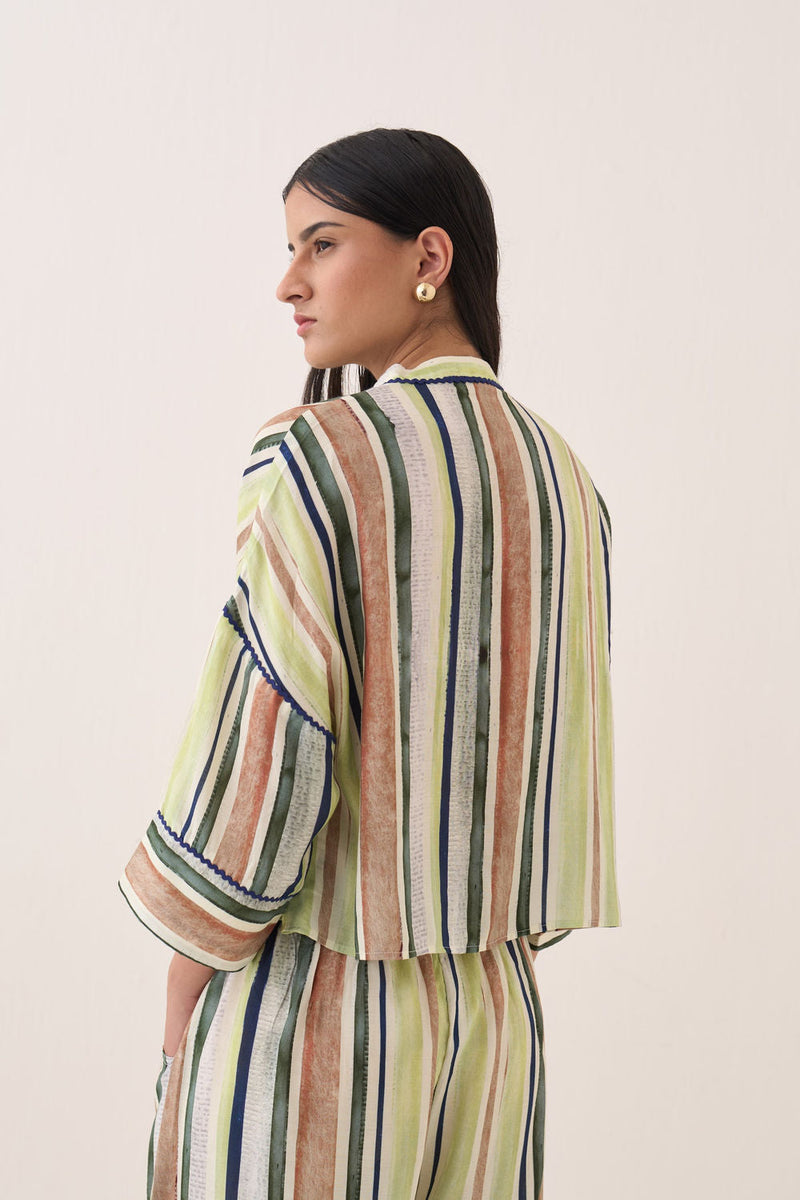 Rekha Box Shirt Set bemberg muslin co-ord set by O'Frida in multi-color for women in Singapore