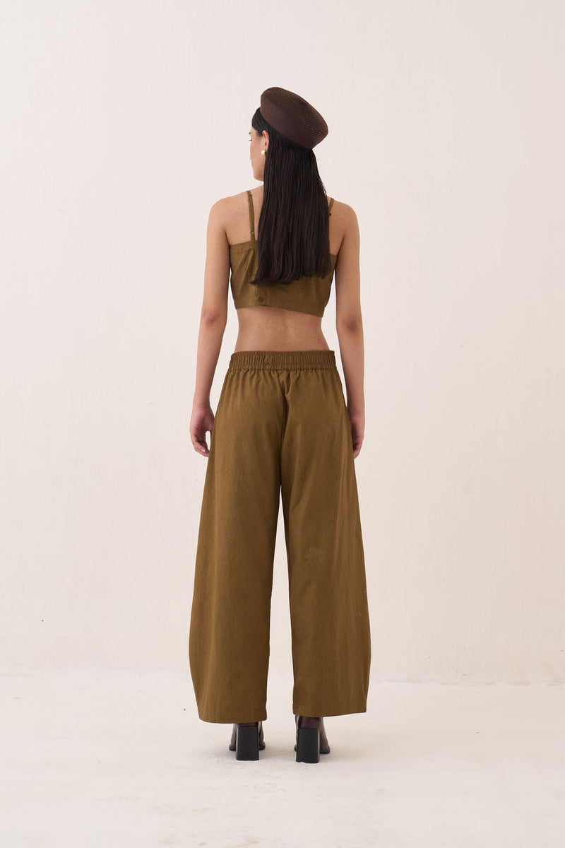 Sage Bralette Top Set cotton slub co-ord set by O'Frida in olive for women in Singapore
