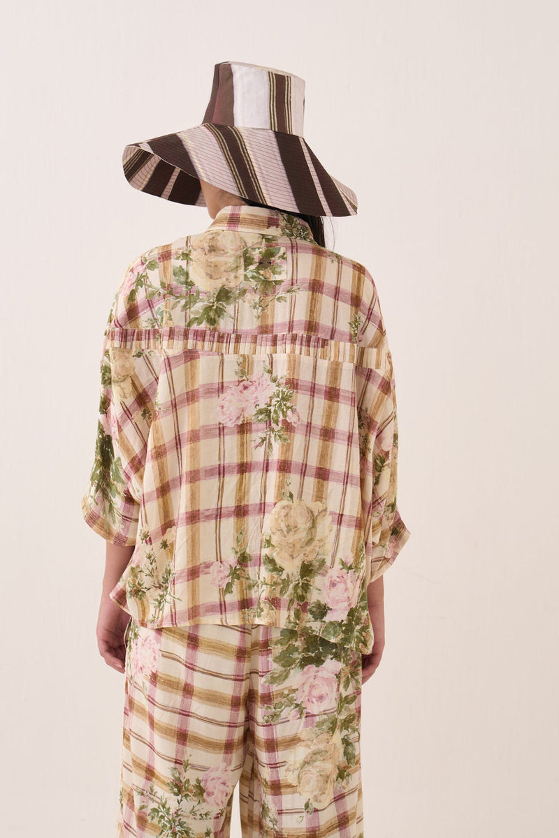 Jaali Rose Pintuck Shirt Set cotton slub co-ord set by O'Frida in ivory for women in Singapore