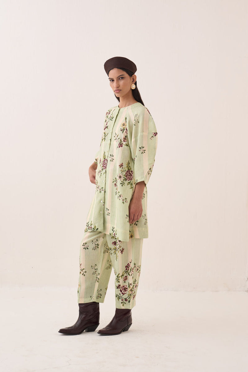 Bagiya Bubble Sleeve Aline Dress Set cotton slub co-ord set by O'Frida in green for women in Singapore