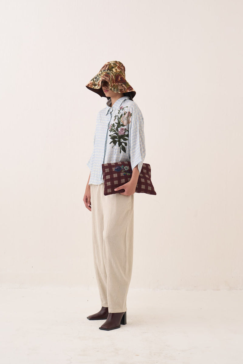 Gingham Ae Shirt Set cotton slub co-ord set by O'Frida in blue for women in Singapore