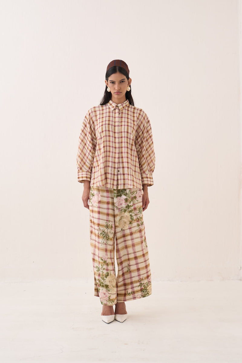 Jaali Bubble Shirt Set cotton slub co-ord set by O'Frida in ivory for women in Singapore