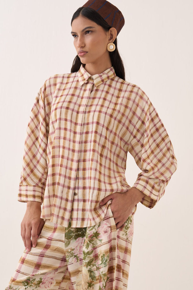 Jaali Bubble Shirt Set cotton slub co-ord set by O'Frida in ivory for women in Singapore