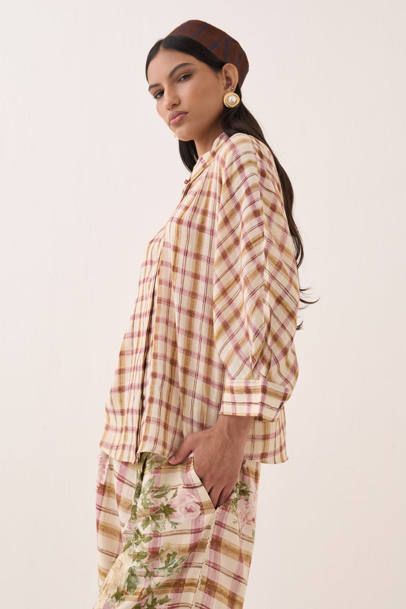 Jaali Bubble Shirt Set cotton slub co-ord set by O'Frida in ivory for women in Singapore