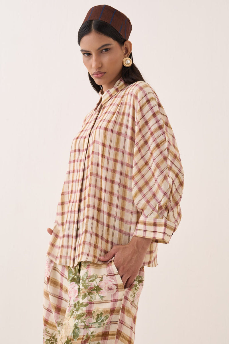 Jaali Bubble Shirt Set cotton slub co-ord set by O'Frida in ivory for women in Singapore