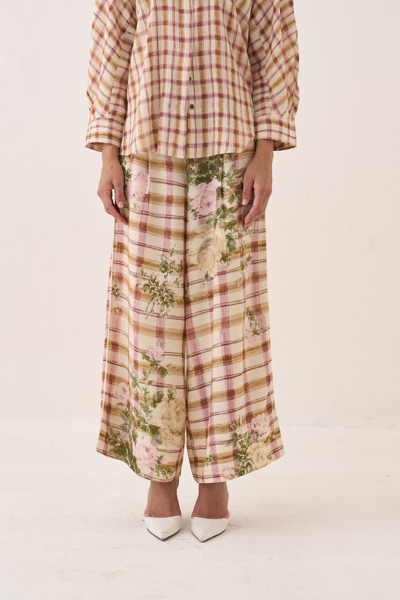 Jaali Rose Culottes cotton slub pant/trouser by O'Frida in ivory for women in Singapore