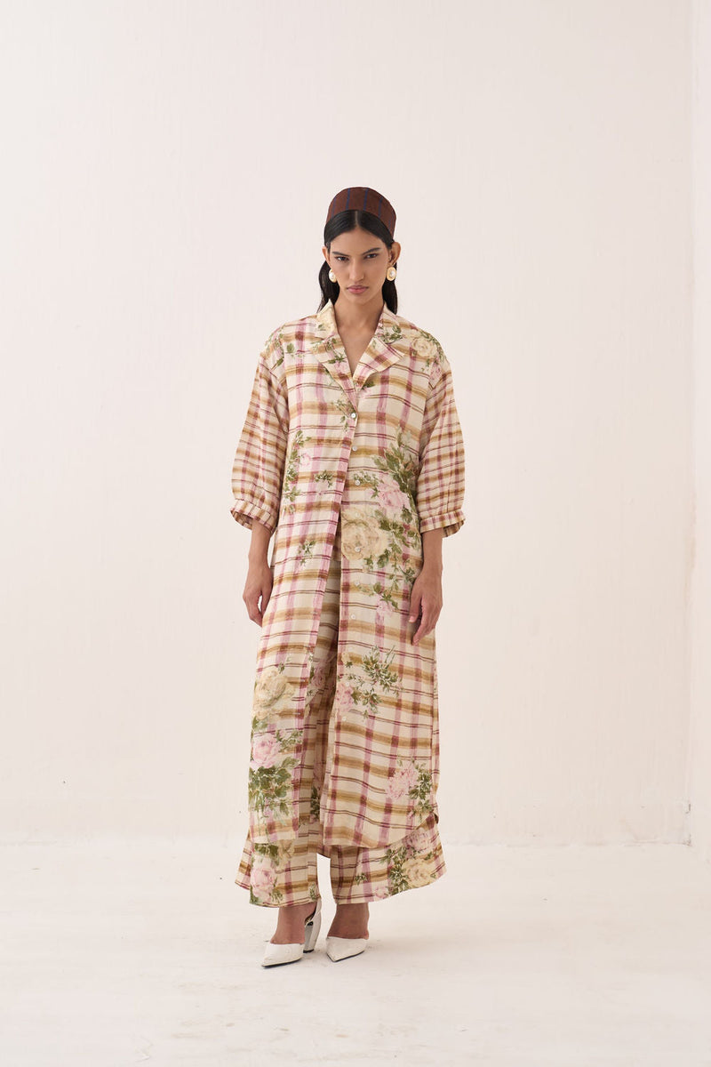Jaali Rose Trench Jacket Set cotton slub jacket/overlay by O'Frida in ivory for women in Singapore