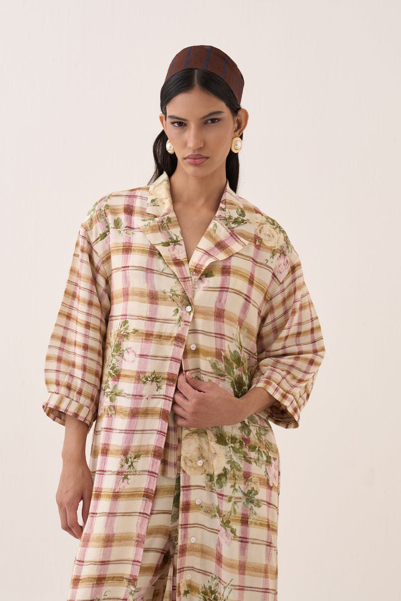 Jaali Trench Jacket Set cotton slub co-ord set by O'Frida in ivory for women in Singapore