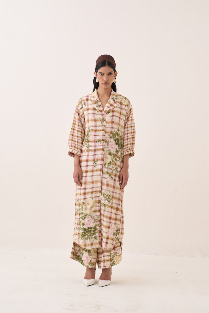 Jaali Rose Trench Jacket Set cotton slub jacket/overlay by O'Frida in ivory for women in Singapore