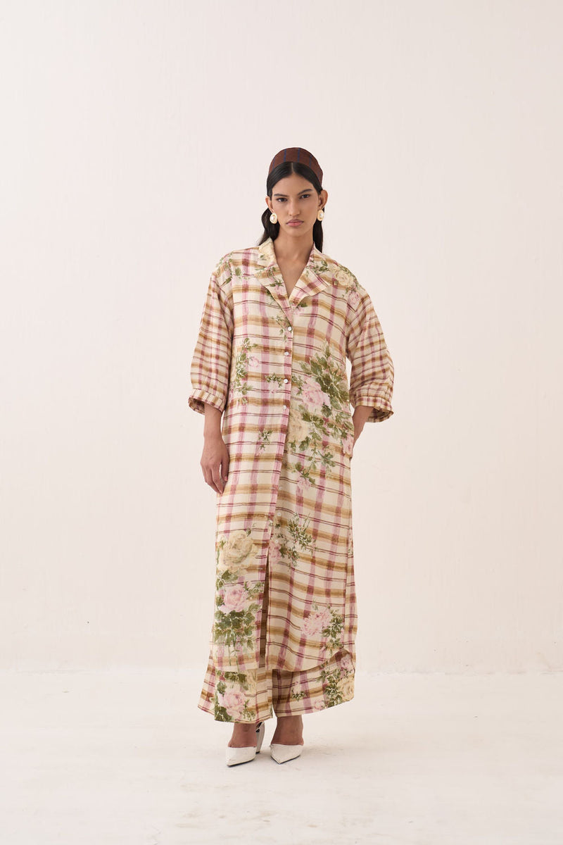 Jaali Rose Trench Jacket Set cotton slub jacket/overlay by O'Frida in ivory for women in Singapore
