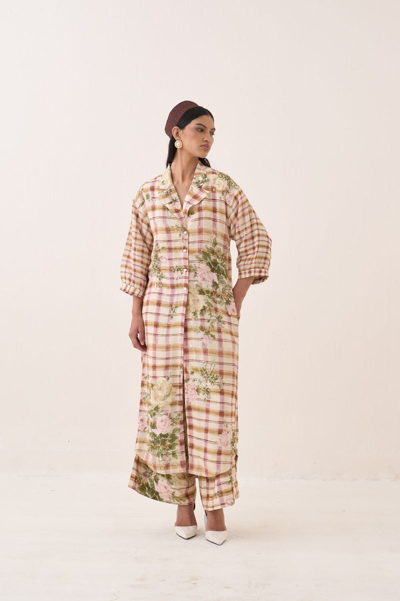 Jaali Rose Trench Jacket Set cotton slub jacket/overlay by O'Frida in ivory for women in Singapore