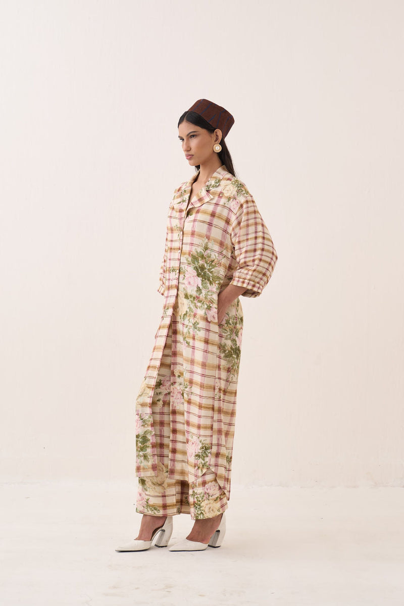 Jaali Trench Jacket Set cotton slub co-ord set by O'Frida in ivory for women in Singapore