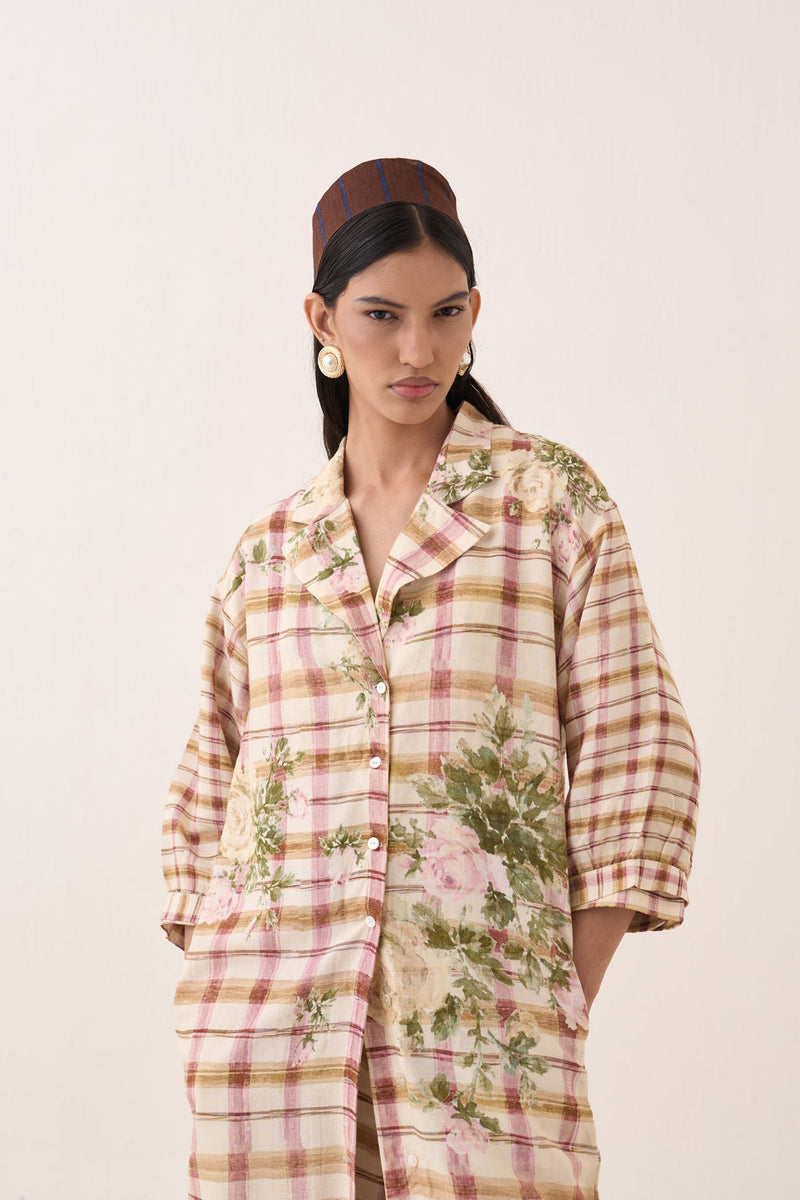 Jaali Trench Jacket Set cotton slub co-ord set by O'Frida in ivory for women in Singapore