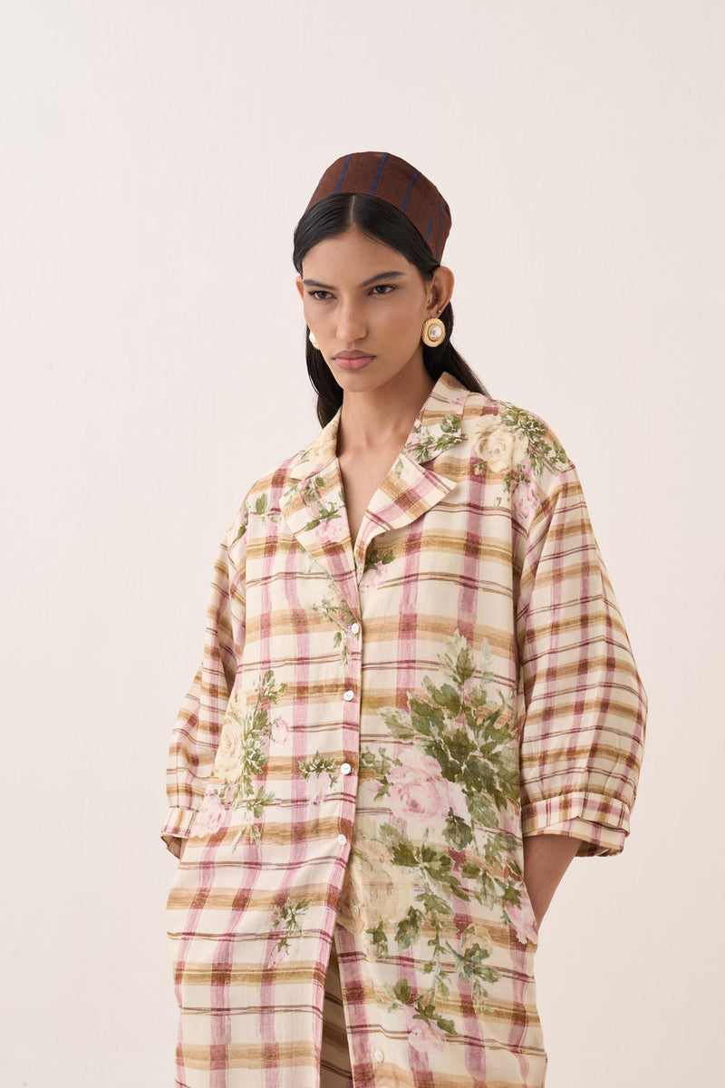 Jaali Trench Jacket Set cotton slub co-ord set by O'Frida in ivory for women in Singapore