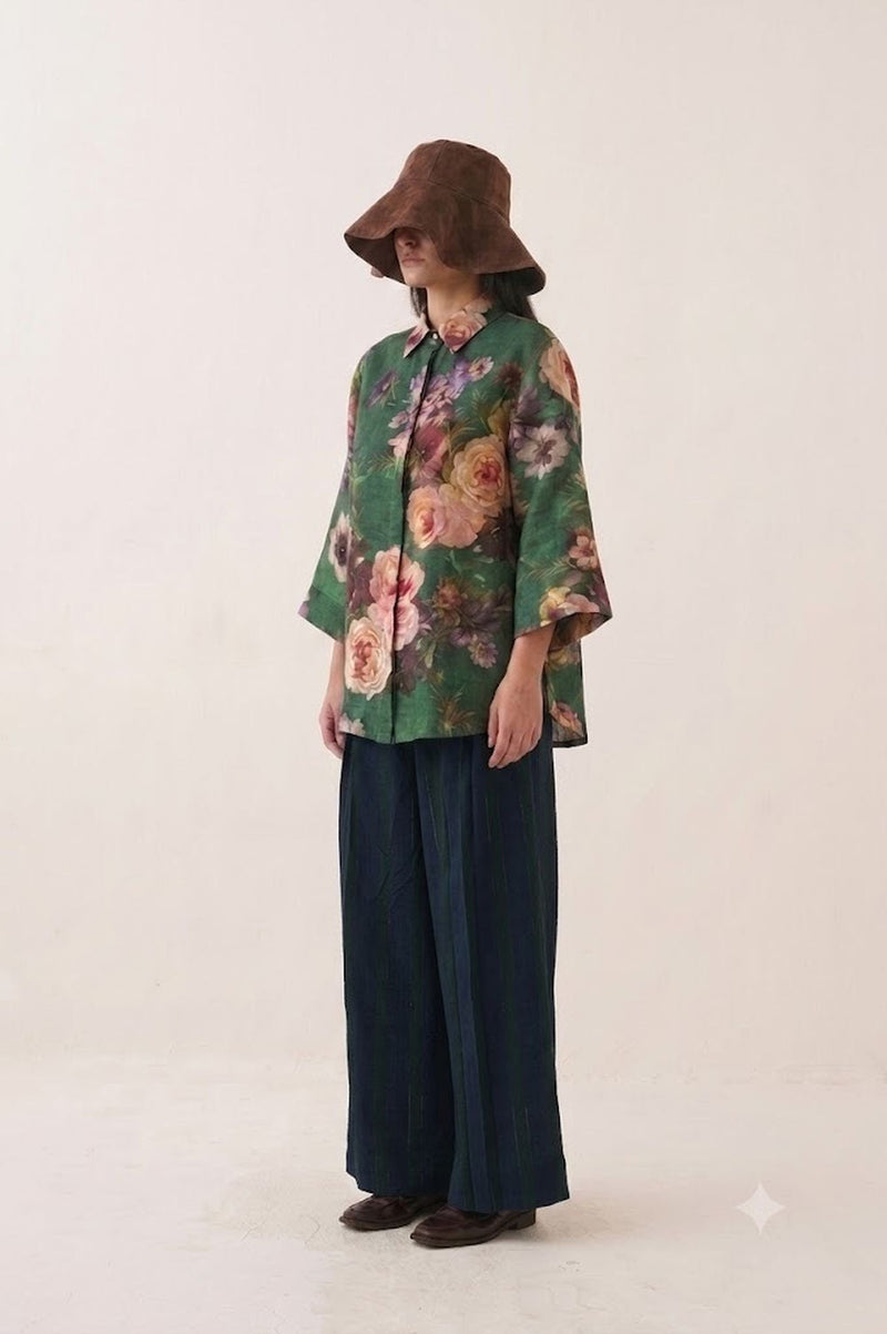 Rosarium Ivy Shirt Set cotton dobby co-ord set by O'Frida in green for women in Singapore
