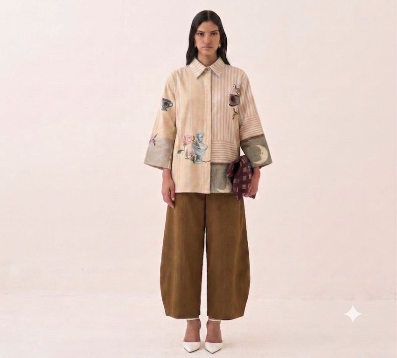 Nakshatra Ivy Shirt Set poplin co-ord set by O'Frida in multi-color for women in Singapore